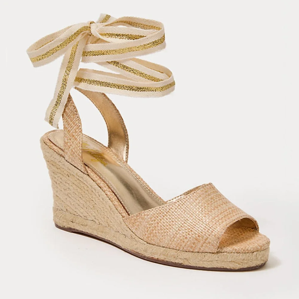 Lilly Pulitzer Paley Panama Raffia Espadrille Wedge Sandals Size 6
